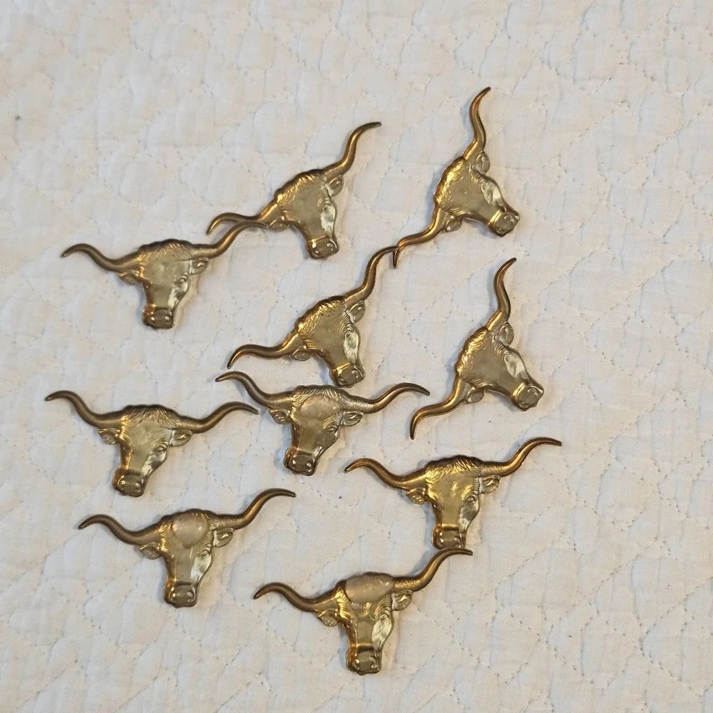 Brass‎ tone metal longhorn steer head crafting lot of 10 pcs